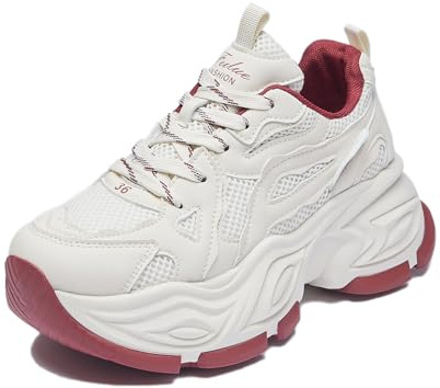 Basket Femme Legere Plateforme Chaussure de Marche Mode et Sport Respirant Confort Sneakers Wine Red 39
