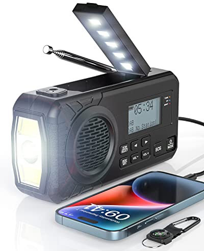 UOHHBOE Radio Solaire Dab/FM 5000mAh Radio Portables USB-C Rechargeable Dynamo Survie avec Manivelle Lampe Poche Lampe Lecture Alarme SOS pour Camping Randonnée Urgence