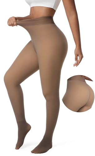 DIKER Collant Termici Donna, Calzamaglia Termica Donna Invernali con Fodera in Pile Morbido, Alta Elasticizzata, Calzamaglia Coprenti a Vita Alta con Versione Lunga, Marrone chiaro