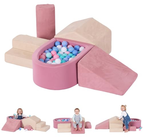 STAOLENE 5PCS Foam Climbing Blocks for Toddlers 1-3, Montessori Indoor Play Gym with Ball Pit & House Module - High-Density Soft Climb and Crawl Activity Set for Kids(Balls Not Included)
