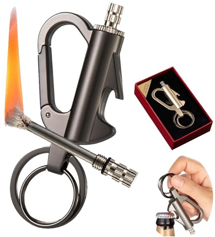 Encendedor de Cerilla Permanente de Metal, Mechero de Pedernal Impermeable con Llavero, Fire Starter Reutilizable para Supervivencia, Camping y Emergencias al Aire Libre (Black)