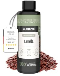 alphazoo Olio di lino premium per cani, 100 ml, olio grasso per cani omega 3 e omega-6 pressato a freddo per la cura del pelo e la digestione