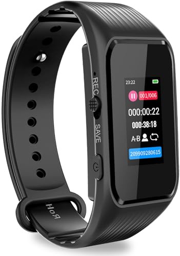 Volorful 64GB Armband-Diktiergerät – Passwortschutz, EIN-Knopf-Aufnahme,1536KB HD-Zeitgesteuerte Aufnahme, Sprachaktivierter Aufnahmegerät mit DSP-Rauschunterdrückung für Meetings Interviews Klassen
