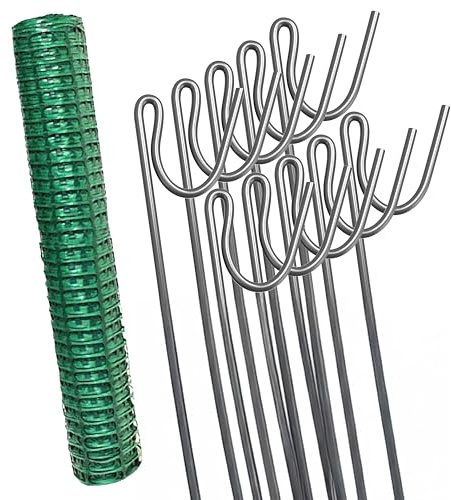Barrier Fencing 1m x 25m Galvanised Steel Fence Pins x 10, Temporary Garden Fence Screening, Dog Enclosure, Garden Netting, Chicken Run Outdoor Plastic Netting, Dog Barrier, Fencing Pins WBF02 + WFP04