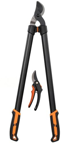 Outsunny Set Attrezzi da Giardinaggio 2 Pezzi con Troncarami e Cesoie per Siepi da 69.5 cm, Forbici da Potatura con Impugnatura Morbida e Blocco di Sicurezza, Leggero e Compatto, Arancione