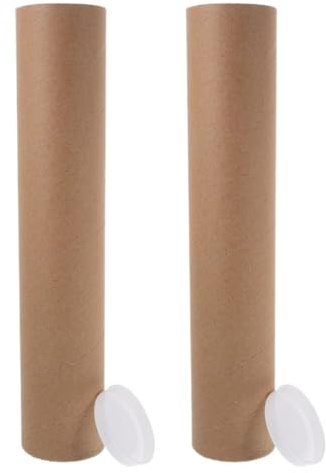 HOODANCOS Tubos de Correo Kraft Redondos 2 Unidades, Diámetro Interior 6,5 Cm, Grosor 3 Mm, Tubos de Envío y Almacenamiento para Pósters, Documentos y Manualidades, Protección Resistente