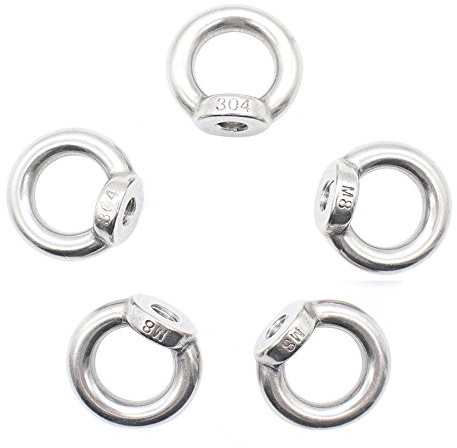 5 Pieces 304 Stainless Steel M8 Ring Eye Bolt Threaded Nuts