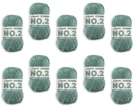myboshi No.2 Baumwolle zum Häkeln, Baby Wolle, vegane Wolle zum Stricken, 60 Grad waschbar, für Baby und Amigurumi, 50g, Ll 100m Grün (Agave) 10 Knäuel