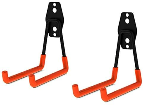 Tiberham Crochets Utilitaires de Rangement pour Garage, 2 Pcs Crochet Double de Support de Garage avec Revêtement Antidérapant, Porte-Outils Mural pour Organiseur de Garage pour échelles et Outils