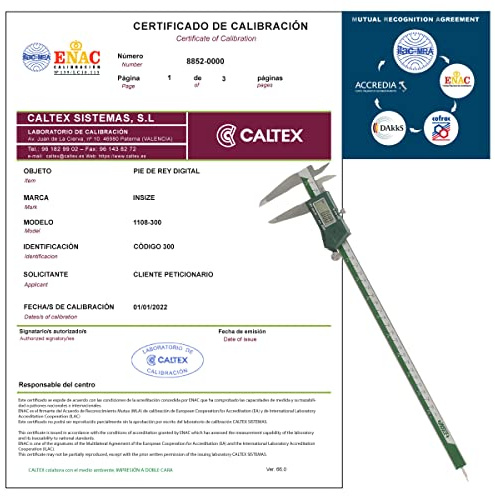 Pie de rey INSIZE 1108-300 - Pie de rey Calibrado ENAC - Incluye Certificado de Calibracion Acreditado