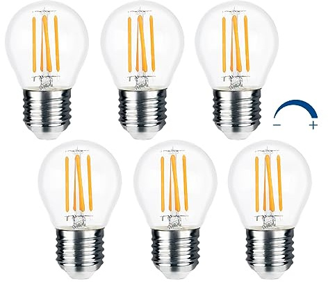 Akynite Glödlampa G45 E27 4 W LED dimbar varm vit 2 700 K, 400 lm, AC 230 V 40 W ersättning, glödlampa LED-filament droppar E27 dimbar varm vit klar för dekorativ belysning, set om 6