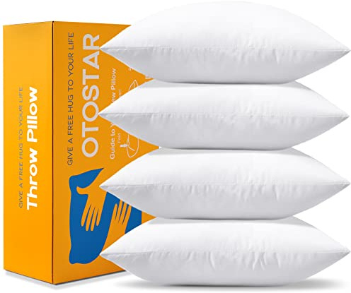 OTOSTAR Pack of 4 Throw Pillow Inserts, 18 x 18 Square Cushion Inner Soft Fluffy Plump Stuffer Cushion Pads White Decorative Pillow Inserts