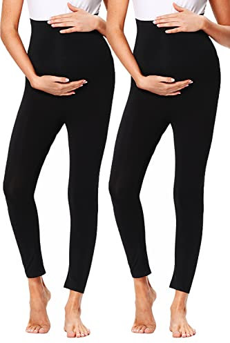 Hocaies Umstandsleggings Baumwolle Schwarz Umstandsleggins für Schwangere Lange Umstandshose Blickdichte Schwangerschaftsleggings Umstandsmode Damen High Waist Hose Stretch 7/8 Länge