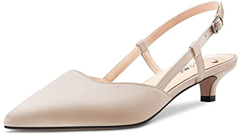 Castamere Bas Kitten Talon Heel Pointu Bout Escarpins Femmes Slingback Slip-on Sandales Mariage Bureau Party Dress 3.5 CM Heels Beige Satin 43 EU
