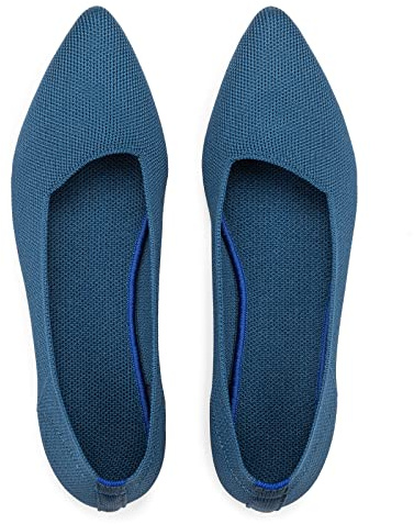 Womens Ballet Flat Knit Dress Shoes Low Wedge Comfort Slip On Flats Navy Blue