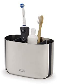 Joseph Joseph EasyStore - Luxe Stainless-steel Toothbrush Holder Caddy Bathroom Storage, Large- Steel