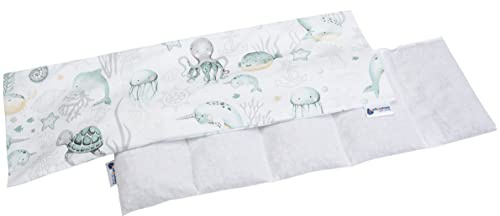 Medi Partners Cherry Pit mikrovågssäker 60x20cm storkornig värmekudde 800g 100% bomull 5 kammare avtagbart överdrag - Cherry Pit kudde för nacke och axlar, kylterapi (Hav)