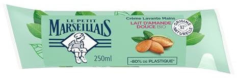 Le Petit Marseillais – Recharge Crème Lavante Mains Lait d'Amande Douce Bio (berlingot de 250 ml) – Savon liquide avec 92 % d'ingrédients d'origine naturelle – Emballage avec -80% de plastique*
