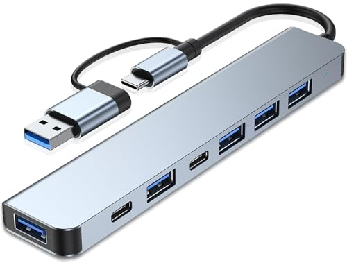 VIENON Aluminum USB C & USB Hub 7-in-1 with USB 3.0, USB-C Ports for PC/Laptops/MacBook Pro/Air/iMac/iPad and More Devices