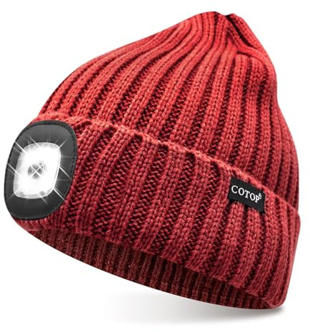 COTOP Cappello con Luce,Berretto con LED,Beanie Invernale Caldo, Regalo per Uomo o Pescatore, Unisex, per Jogging, Escursioni all'aperto, Corsa, Ciclismo di Notte