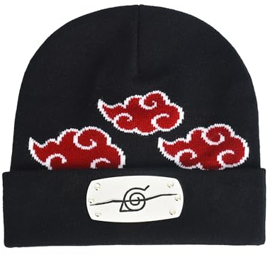 Concept One Unisex-vuxen Naruto mössa hatt, Akatsuki moln vinter stickad mössa med manschett mössa hatt, Svart, One Size