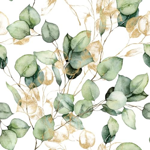 Muriva Feuilles d'Eucalyptus Papier Peint - Thème Floral/Nature - Moderne pour Salon, Chambre à Coucher, Couloir - Vert/Or