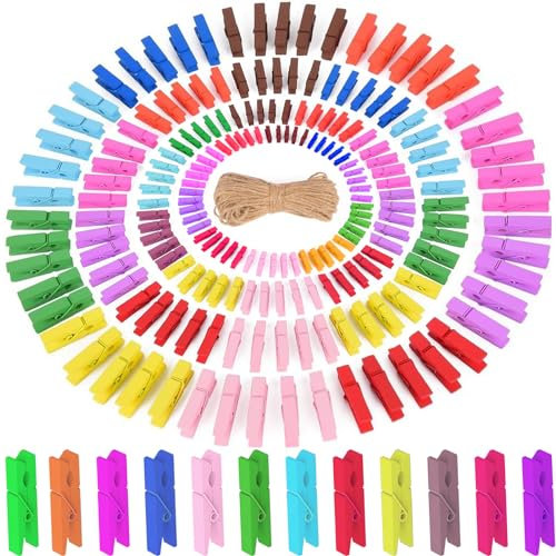 luckaide 160 Stück Wäscheklammern Holz, 2.5/3/3.5/4.5cm Mini Bunt Holzklammern, Mini Wäscheklammern Holz Klein, Kleine Klammern für Fotos Aufhängen, Natur Holzklammern für Bilder Collagen Postkarten