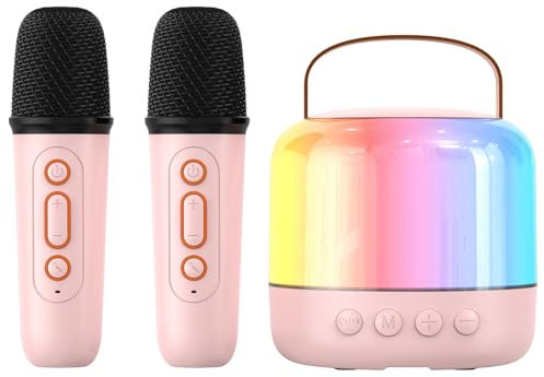 Karaoke Maschine mit 2 Mikrofonen, Tragbares Bluetooth Karaoke Maschine für Kinder Erwachsene mit Stimme wechselnde Effekte & LED-Lichter Jungen Mädchen Geschenke Spielzeug (PINK)