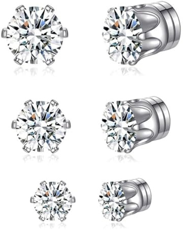 OIGWBPH 3Paar Magnet Ohrringe Set für Herren Damen Edelstahl Zirkonia Magnetische Ohrstecker Fake Plug Tunnel Ohrclip Non Piercing Clips Ohne Ohrloch