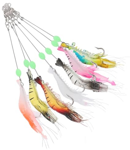 KOMBIUDA 7 Stück Fluoreszierendes Garnelen Köderset Aus Abs Mit Angelhaken Wiederverwendbare Künstliche Angelköder Für Süß Und Salzwasser Leichtes Softbait Angelzubehör Für Outdoor Angler