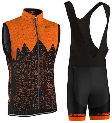 Abbigliamento Ciclismo Uomo Completo Bici MTB Estivo Maglia Ciclista Senza Maniche,Maglietta Bicicletta Gilet e Salopette Pantaloncini con 9D Gel Imbottiti,Tuta Ciclo Asciugatura Rapida(1,XXL)