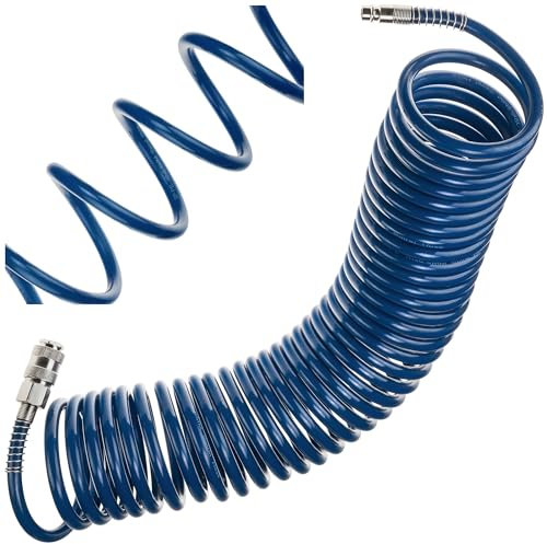 Manguera de aire comprimido SP-PE 10 m, manguera flexible en espiral de 6,5/10 mm, manguera de aire PE, presión máxima de 10 bares, con protección contra torceduras y acoplamiento rápido, para garaje
