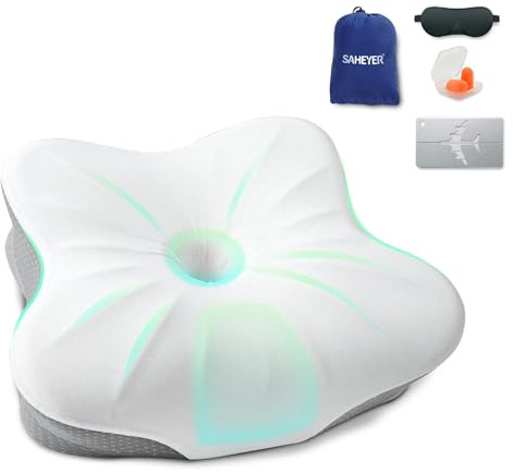 SAHEYER Memory Foam Camping Pillow, Travel Pillows for Sleeping, Cervical Neck Support Camping Gear Accessories - Small Pillow Travel Essentials for Sleep, Backpack, Hammock, 11.81x9.84x3.94 in, Gray