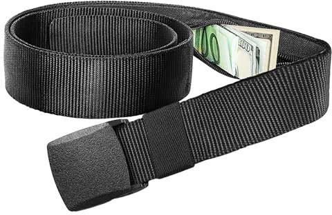 Geldgürtel Herren & Damen mit Geheimfach, 120cm Einstellbar Gürtel mit Geheimfach, Reise-Sicherheitsgürtel Geldverstecke Reise, Geldgürtel mit Reißverschluss für Reisen Diebstahlschutz, Schwarz