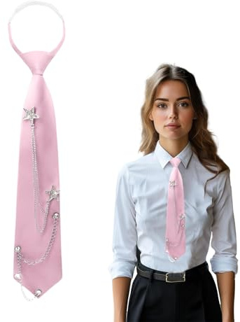 Kinretixia Cravatta rosa da donna, cravatta lunga, uniforme JK, stretta, regolabile per ragazze, per feste di laurea, affari, XL