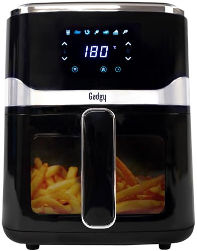 Gadgy Friteuse à air chaud 5L avec Fenêtre – Airfryer sans Huile 1400W – Revêtement antiadhésif – Température réglable 80°C à 200°C – Écran tactile digital
