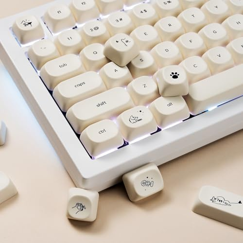 MOA Profile Keycap, Cute White Dog Keycaps,124 Keys Pbt Dye-Sublimation Keycap Set with Keycaps Puller for Mechanical Keyboard 60% 75% 100%