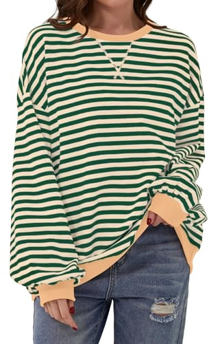 DUOEASE Jersey Mujer Manga Larga Sudadera Sin Capucha Camiseta Oversize Top | Suave, elástico, transpirable, Cuello Redondo, Rayas, corte holgado, Casual, la oficina, otoño/invierno