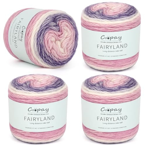 Coopay 4 x 100g Pelote de Laine à Tricoter Dégradée, Fil Debutant Super Doux, Laine Crochet Tricot pour Élégant Pull, Écharpe, Bonnet - Violet