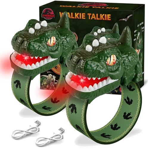 Rechargeable Dinosaur Walkie Talkies for Kids, 2 Pack T-Rex Camping Gear Outdoor Toys Long Range Birthday Easter Christmas Stocking Stuffers for 3 Years+ Boys Girls