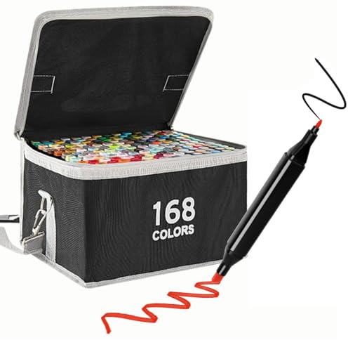 168 Colors Alcohol Markers Set Colouring Art Marker Pens Dual Tip Graphic Sketch Pens Coarse Pens with Carry Case for Sketching Painting Manga Design (Black)