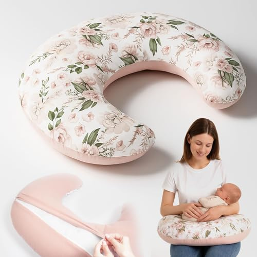 PaLulli Cojín de lactancia para bebé con funda – Cómodo cojín de lactancia y lactancia para bebés – Cojín de apoyo para la luna de lactancia – Cojín pequeño para lactancia y alimentación cómoda