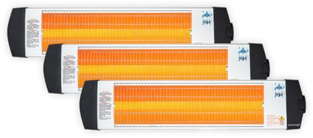 Econat C-15 Infrared Electric Heater 1500W, Wall Mounted Indoor/Outdoor Heater with Adjustable Thermostat, Energy Efficient – 3 Pack