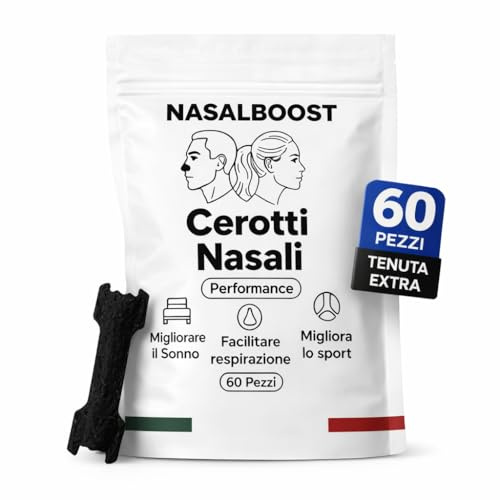 60 PEZZI Cerotti Nasali Neri, in Seta, NASALBOOST Cerotti Naso Respira Bene di Alta Qualità | Cerotti Antirussamento, Tenuta Extra, Migliora la Congestione Nasale e la Qualità del Sonno|Nasal Strip