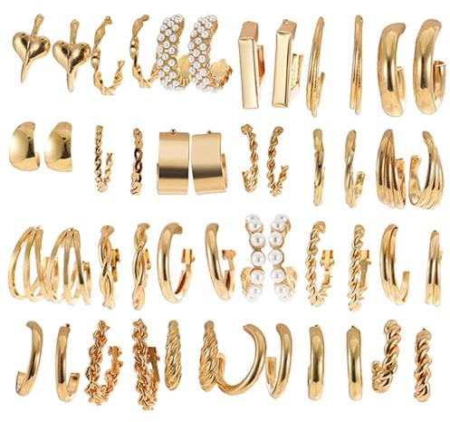 JSTHHTT 24 Pares Pendientes Mujer Oro, Pendientes Dorados Mujer, Pendientes Mujer, Hipoalergénicos, Pendientes de Aro Retorcidos para Mujer, Minimalistas Pendientes Aro Plata, Joyas para Muje