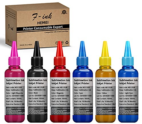 HEMEI Encre de Sublimation de 6 Bouteilles Compatible avec Epson Imprimantes 6 Couleurs T50 P50 1400 1500W R300 RX600, Encre de Transfert pour Presse à Chaud