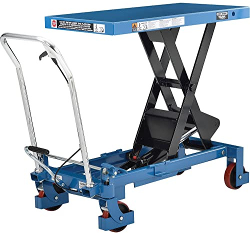 Global Industrial Mobile Heavy Duty Manual Scissor Lift Table, 40 L x 20 W Platform, 2200 Lbs Capacity, Foot-Operated Single Scissor Lift Table, Steel, Blue