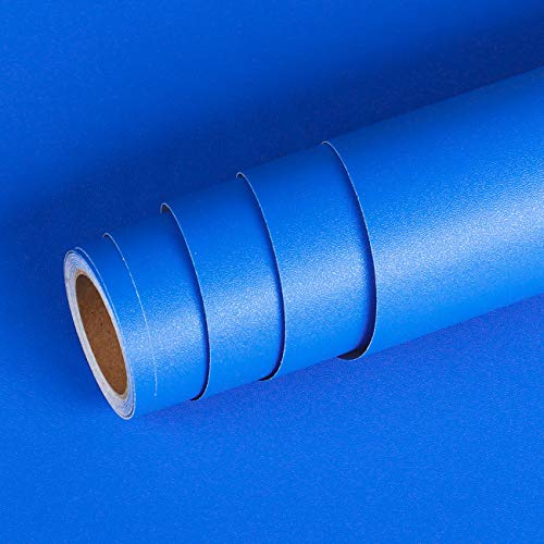 Livelynine Papier Peint Bleu Papier Adhésif pour Meuble Chambre Salon Cuisine Bureau Table Armoire Placard Papier Peint Adhésif Mural Bleu Uni Mat Amovible Étanche Autocollant Décoratif de 40CM*2M