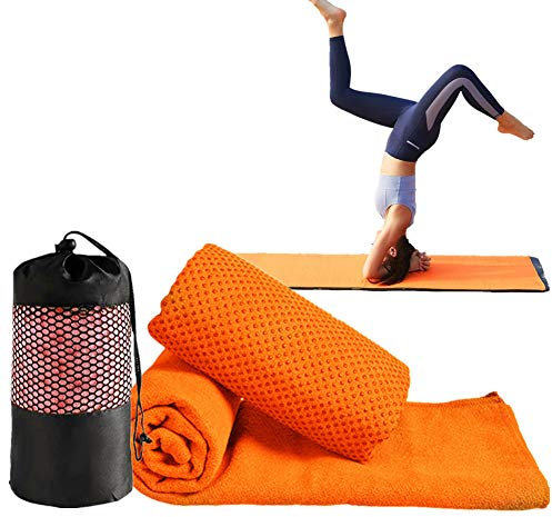 zhppac Yogatuch rutschfest Yogatuch Matte Handtuch für die Übung Rutschfestes Yogatuch Yogamatte Schweißtuch Heißes Yoga Handtuch orange,-