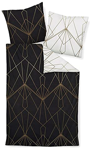 Janine Mako-Satin-Bettwäsche J.D. 200x200 cm + 2X 80x80 cm bronzebraun-schwarz